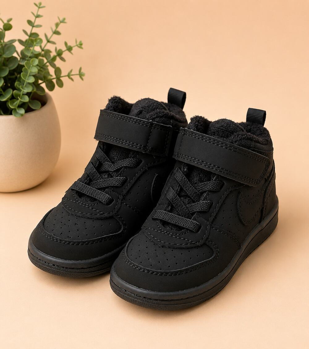 USED Nike Toddlers Court Borough Mid (TDV) BlackBasketball Shoe 4 Toddlers US